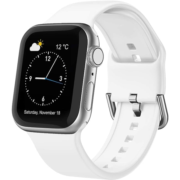 Sportsbånd kompatibelt med Apple Watch-bånd 41 mm 40 mm 38 mm, erstatningsstropp i mykt silikonarmbånd med klassisk lås for kvinner, menn-hvit