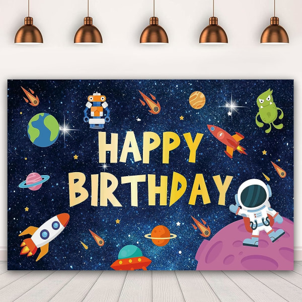 7x5Ft Planet Galaxy Rocket Happy Birthday Backdrop for Girl Boy Children Outer Space Birthday Background Decoration