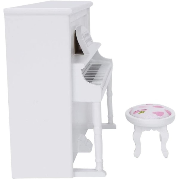 1:12 Mini-pysty piano, nukkekodin puinen piano jakkaralla Elävä mini-talomallin lisävarusteet Urheilutarvikkeet Nuken lisävarusteet (valkoinen)