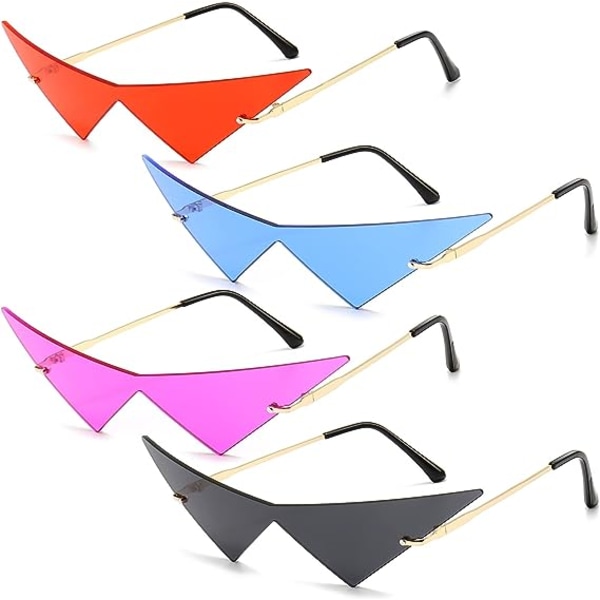 4 par trekantede solbriller Rammeløse Space Eye solbriller Kantløse spidse briller Mænd Party Prom solbriller til kvinder og mænd