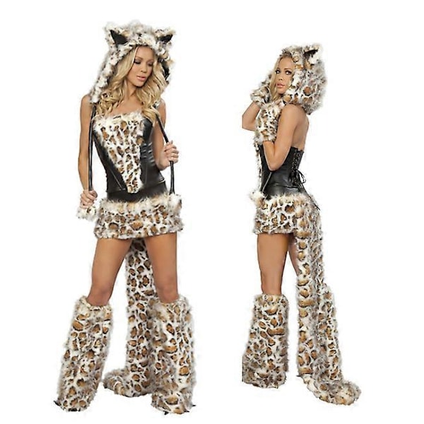 Sexig Jul Dam Kostym Cosplay Stor Svans Varg Cosplay Party Maid Frestelse Jultomte Tvådelad Kostym Leopard Catwoman