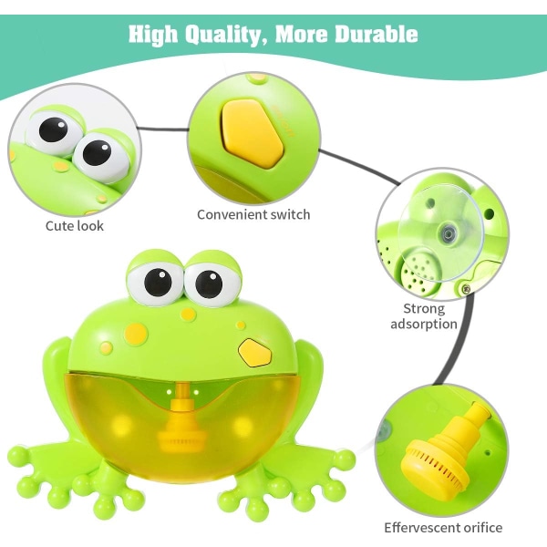 Babybadeboblelegetøjssæt,Tub Big Frog Automatisk boblemaskineblæserlegetøj med 12 musik babysjovt bruser legetøj,26×17.5×5.5cm
