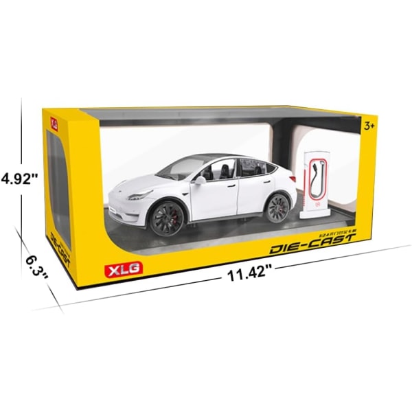 Modell S leketøybil 1/24 legering støpt modellbil, trekk tilbake modell S modellbil med lys og lyd, Tesla Big Model S bilmodell leketøy egnetHvit)