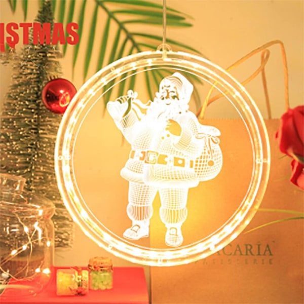 Batteridrivna LED-juldekorationsbelysning, julgransljus, juldekorationspresent, med sugkoppar och krokar (16 cm, jultomten)