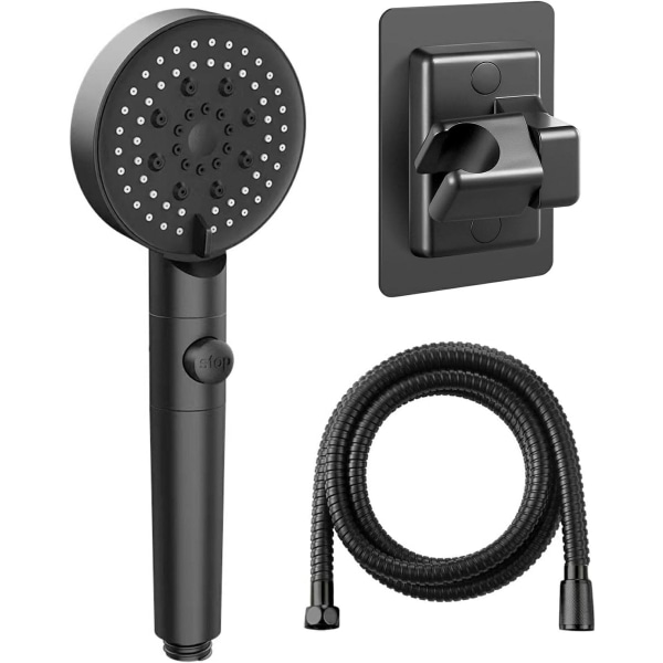 5-läges vattenbesparande duschmunstycke, justerbart duschmunstycke, One-Touch Stop, Högtrycksbadrum Universal (svart)