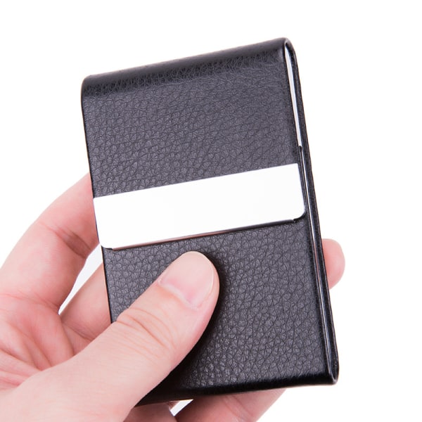 Visitkortshållare, Case i PU-läder, Metal Slim Namn RFID-blockerande visitkortshållare med magnetisk stängning, svart läder