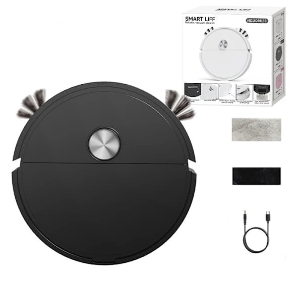 Rechargeable Mini Robot Vacuum Cleaner with Mop, Compact Floor Cleaning Machine Black Black