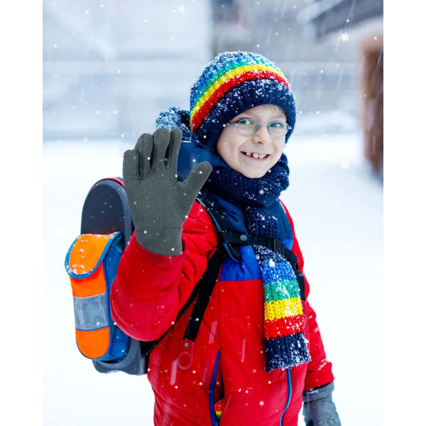 4 par fleecehansker for barn Varme vinterhansker Helfingre Polarvotter for gutter Jenter Barn Utendørsaktiviteter, Kongeblå, Blå, Grå, Svart, S