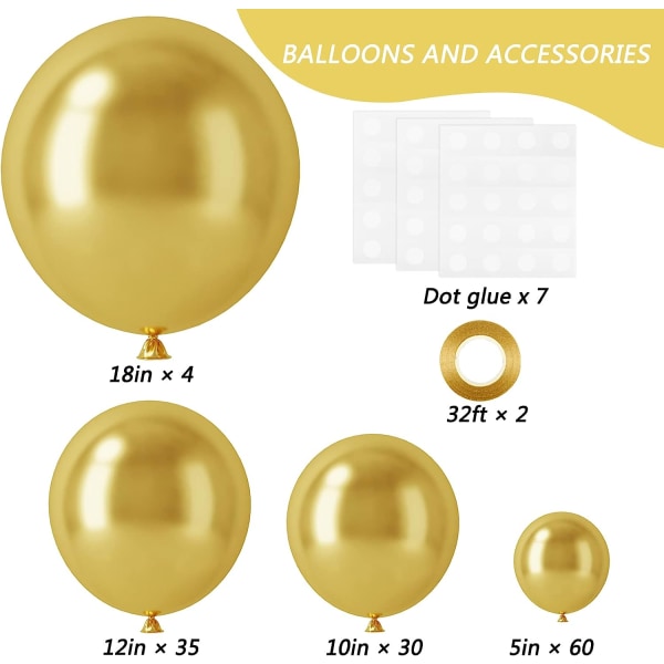 129 stk metalliske gullballonger Lateksballonger forskjellige størrelser 18 12 10 5 tommers festballongsett for bursdagsfest avgangseksamen babydusj