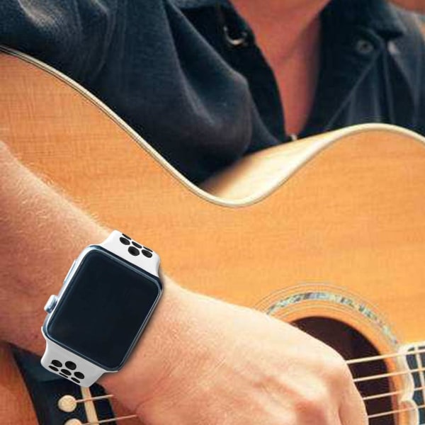 Kompatibel med Apple Watch Band Herre Damer, pustende Silikon Sport Erstatningsarmbåndsrem for størrelse: 42/44/45/49 mm/Hvit og svart