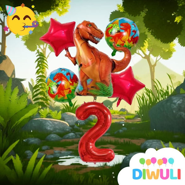 Dinosaur festdekorationer sæt - Nummer 2 ballon rød, dinosaur balloner, dinosaur fødselsdag dekorationer, dinosaur dekorationer 2. fødselsdagsfest