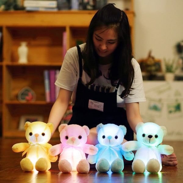 LED Teddybjørner Utstoppede Dyr, Søte Glow Bear Plysjleker Kreative Fargerike Lysende Dukkegaver (A Rosa, 30cm/11.81inches)