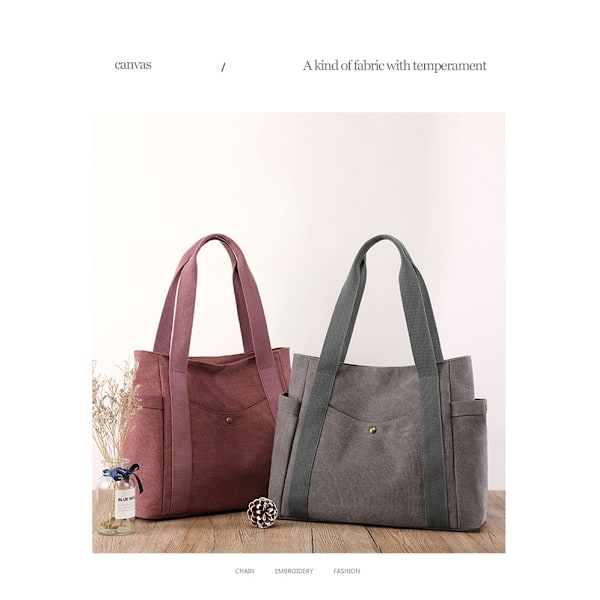 Kvinders Lærred Tote Håndtasker Multi-lomme Retro Casual Skuldertaske Top Håndtag Satchel Tote Pung