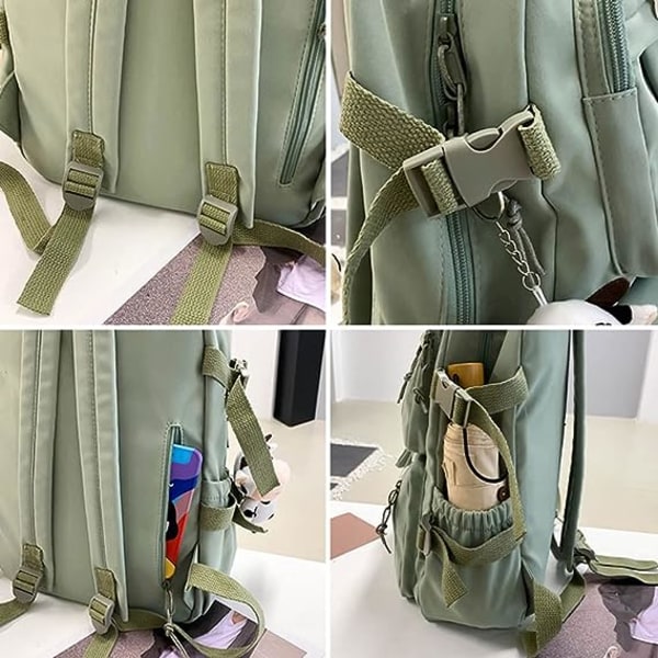 Kawaii rygsæk med sød nål tilbehør Plys vedhæng Kawaii skole rygsæk Sød æstetisk rygsæk-grøn