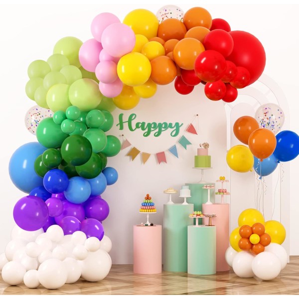 Regnbueballonger Garland Arch Kit, 129 stk 12 assorterte fargeballonger Fargerike festballonger