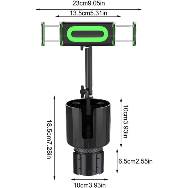 Telefonholder for bil, 2 i 1 bilkoppholder telefonholder - 360° rotasjon mobiltelefonholder med lang arm, passer universelt til de fleste