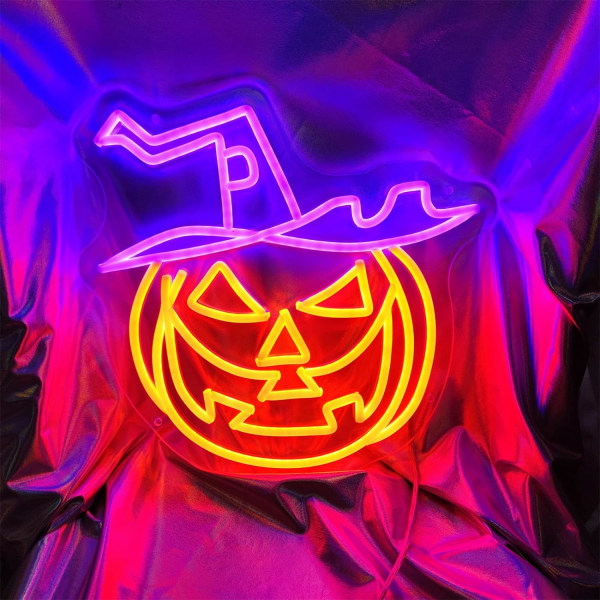Halloween Pumpkin -valokyltit seinäkoristeluun, 17,7 * 17,2 tuuman led-neonvalokyltit himmennettävällä, täydelliset Halloweeniin, makuuhuoneeseen, syntymäpäiväjuhliin
