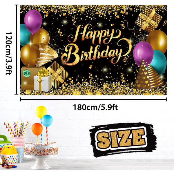Svart og gull bursdagsbakgrunn dekorasjoner glitter ballong gratulerer med dagen bakgrunn bursdagsfest dekorasjoner banner for kvinner menn