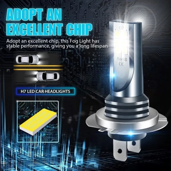 4x H7 LED-strålkastarsats Helljus 220W 60000LM Superljusstark 6000K Vit - WELLNGS H3