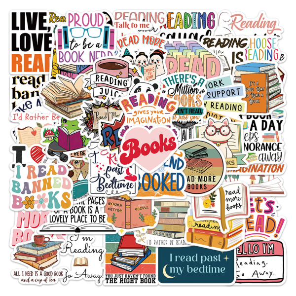 Bokklistermärken 50 st, boktillbehör för läsälskare, bokälskarepresenter, vattentäta vinylklistermärken för vattenflaskor Laptop Notebook