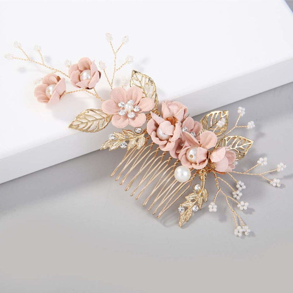 Brude Hårklemme 4 Stk Bryllup Hårkam Rhinestones Krystal Blomster Brude Hårklemmer Hårnål Hår Smykker til Bryllup Kjole Tilbehør (Pink)