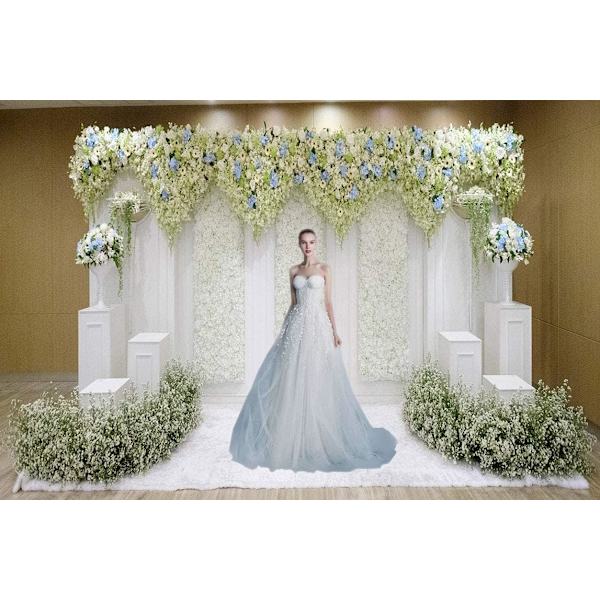 9x6FT Hvit Blomster Fotobakgrunn Gardin 3D Blomst Bryllup Brude Dusj Fotografering Bakgrunner Fest Dekorasjon Rekvisita Fotoboks Banner