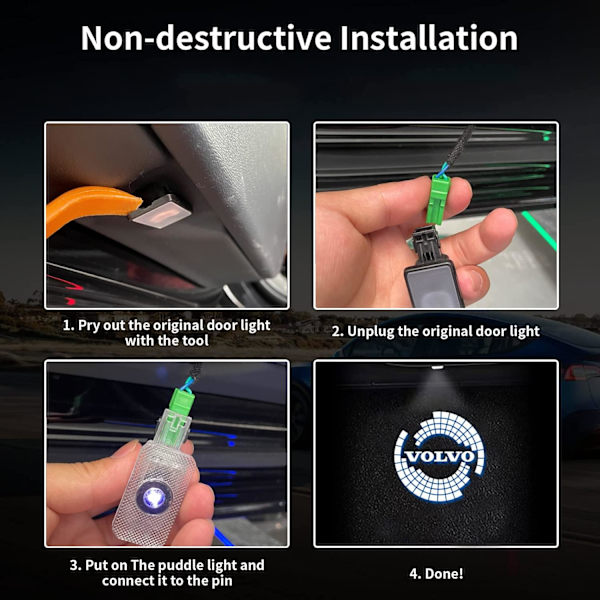 2st Bildörrar Puddle Lights för Volvo XC90 XC60 XC40 S90 S60 V90 V60