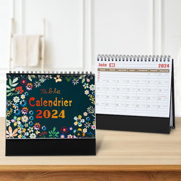 2024 Kalenteri - 12 kuukauden pöytäkalenteri tammikuusta 2024 joulukuuhun 2024, käännettävä kuukausikalenteri muistiinpanoilla, 12,5 x 17,5 cm-A