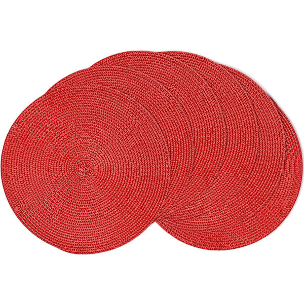 Set med 6 runda placemats, värmebeständiga tvättbara placemats plast placemats för kök, röd