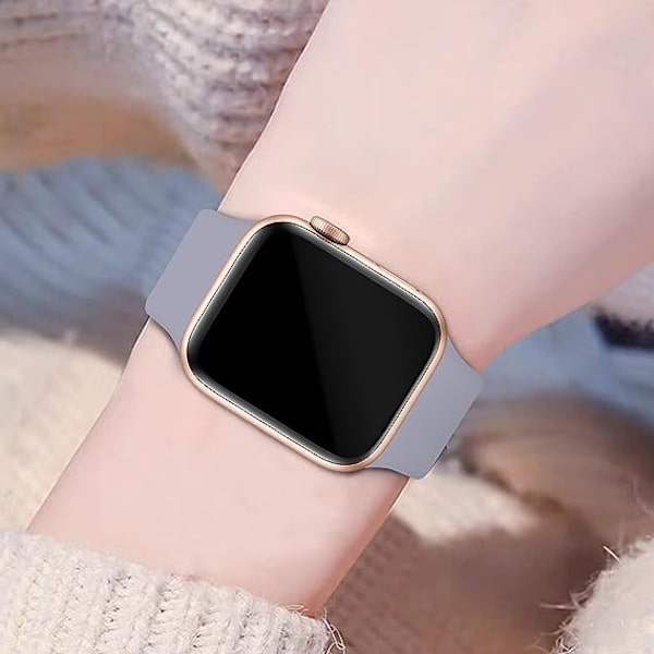 Yhteensopivat rannekkeet Apple Watch 42mm 44mm 45mm 49mm -vaihtohihnat, pehmeät silikonista valmistetut urheilurannekkeet naisille ja miehille (laventelinharmaa)