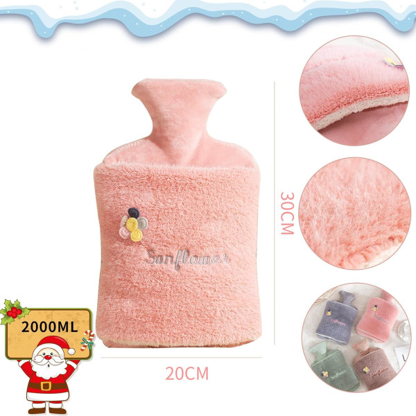 2L varmvattenflaska, stickad varmvattenflaska, varmvattenflaska med cover, idealisk för att minska muskel-, rygg- och mensvärk (rosa)