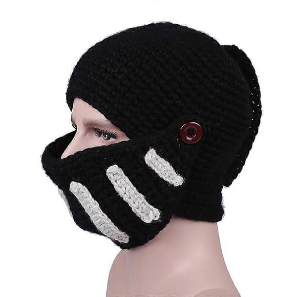 Romersk riddare stickad mössa vinter gladiator mask mössa handgjord stickad herrmössa (svart)