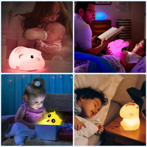 Natlamper til elefantbørn med fjernbetjening, 7-farvet Kawaii-lampe, værelsesindretning, USB-genopladelig, søde lampegaver til baby, børn, småbørn, teenagepiger