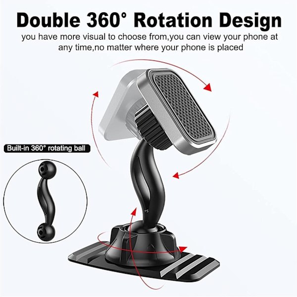 Bilholder Magnetisk Telefonholder Bilmontering 360° Rotation Instrumentbræt Sug Universal Bilnavigation Kropsmontering Biltilbehør