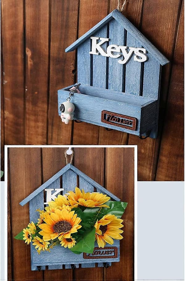 Wooden Key Cabinet, Wall Mounted (Blue)