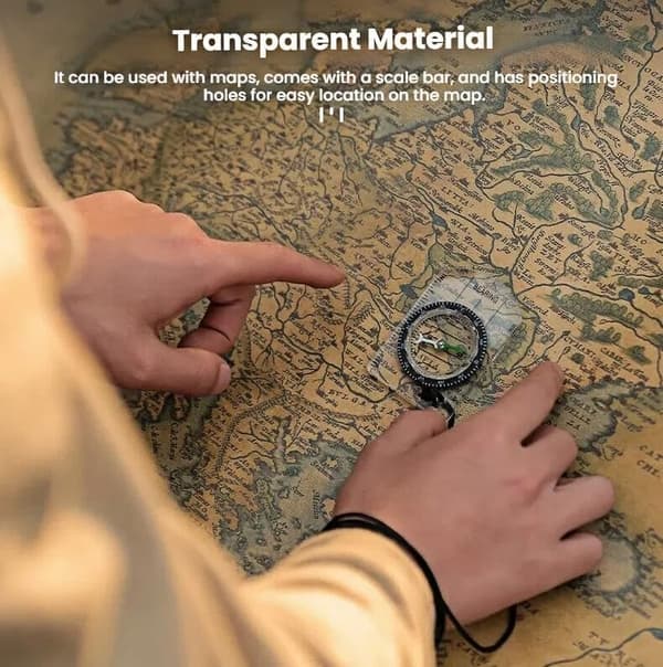 Professional Transparent Compass with Map Scale Ruler, Waterproof Hiking Survival Compass for Outdoor Navigation