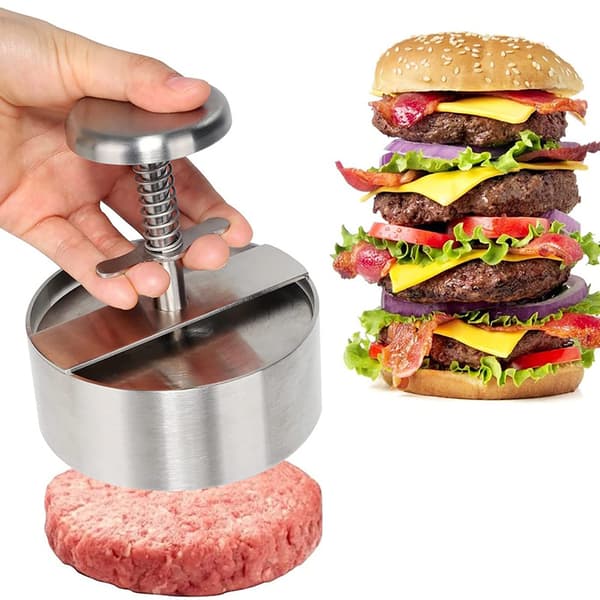 Hamburgerpresse i rustfrit stål, manuel, non-stick