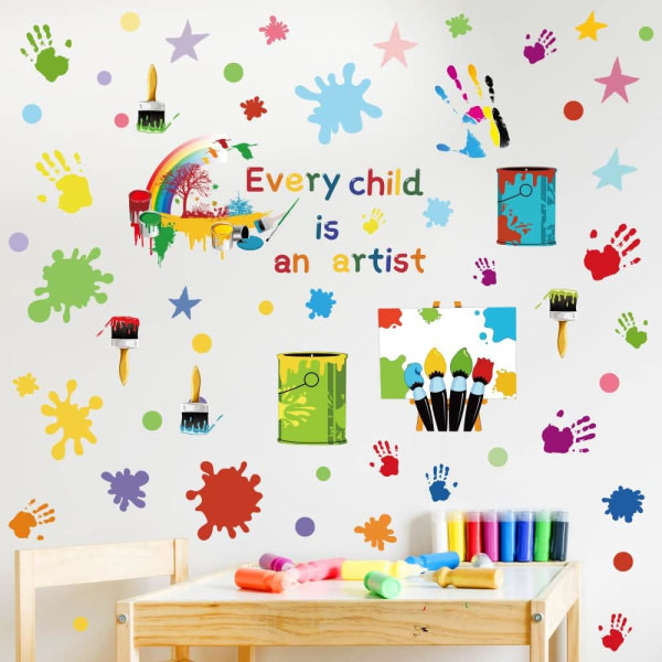 Färgglada Inspirerande Väggdekaler,Splatter Handprint Väggdekaler,Barn Väggdekaler,Motiverande Inspirerande Klistermärke Positivt Saying Väggdekaler