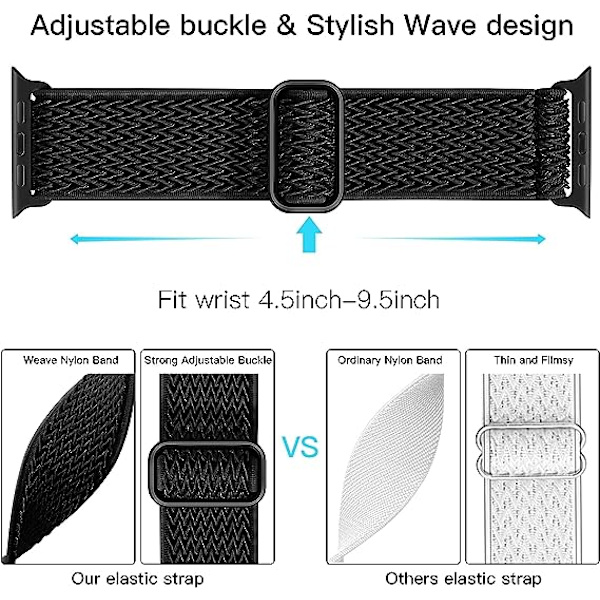 Joustavat rannekkeet, jotka ovat yhteensopivia Apple Watch -rannekkeiden kanssa, venyvä Solo Loop -pehmeä nailonranneke, korvaava ranneke naisille ja miehille/musta/koko: 49 mm
