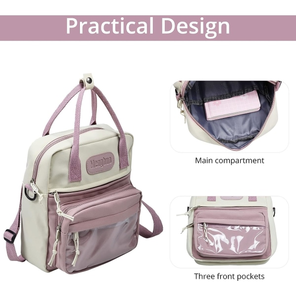 Kawaii Reppu Japanilainen söpö koululaukku Ita Bag JK Uniform Bag Esteettinen reppu pinnillä ja söpöillä lisätarvikkeilla tytöille (vaaleanpunainen)