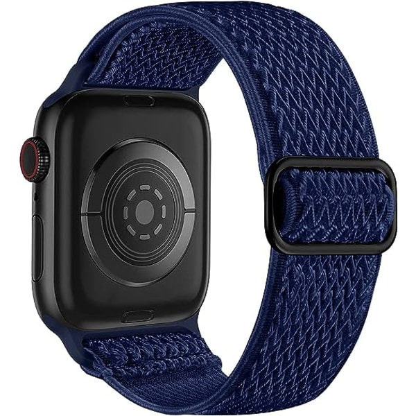 Elastiska band kompatibla med Apple Watch -band, Stretchy Solo Loop Mjuk nylon för kvinnor Män/Midnattsblå/Storlek: 49 mm