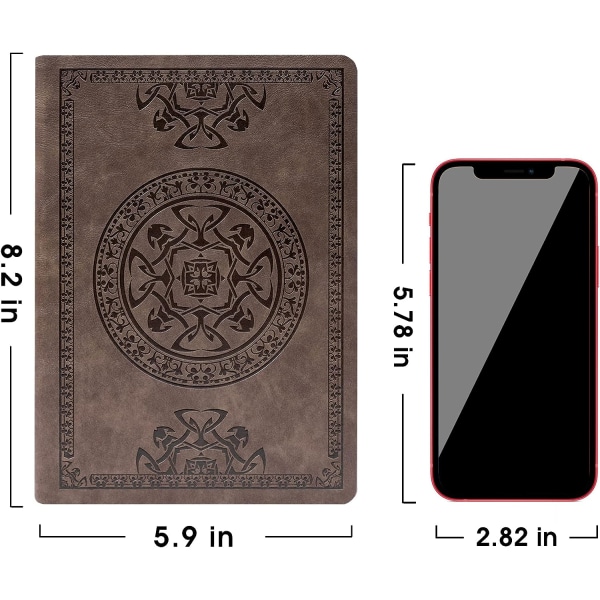 Læder Vintage Journal til Mænd Blød Omslag 256 Linjerede Sider Notebook 180 Lay Flat til Skrivning Rejsedagbog, 5,7'' x 8,3'', Mørkebrun