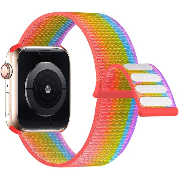 Kompatibel med Apple Watch-rem, Sport Nylon Loop-rem for kvinner og menn til iWatch Series Ultra 8 7 6 5 4 3 2 1 SE (42/44/45/49mm, Regnbue)