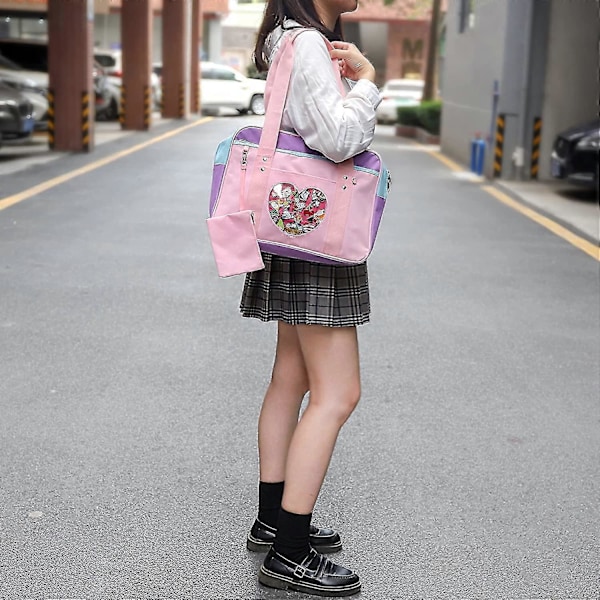 Kawaii Ita Väska Japansk Skolväska Söt Tygväska Stor Axelväska Anime Hjärta Plånbok (Slumpmässigt märke) Pink
