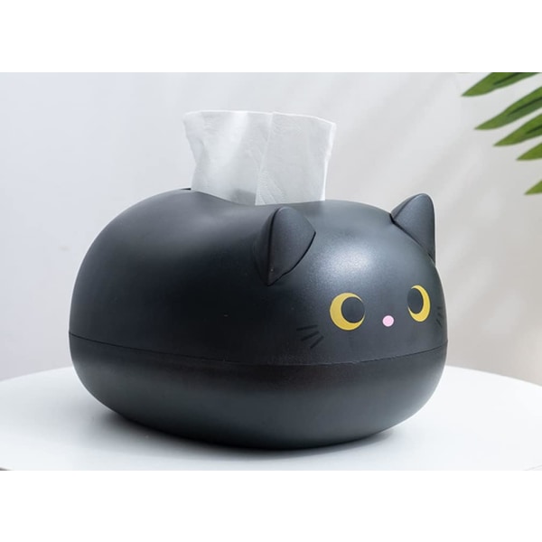 Søt katt vevsboksdispenser oppbevaringsvevsholder med tannpirkeboks (svart)