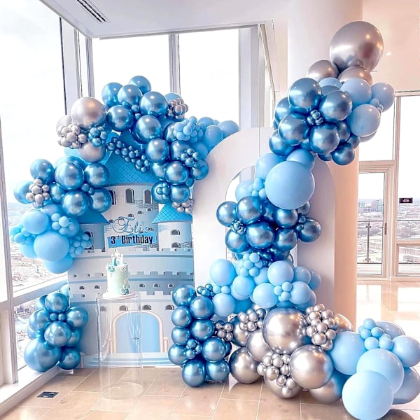 Ljusblå ballonger 12 tum, 100-pack babyblå latexballonger för babyshower, könsavslöjande fest, födelsedagsfestdekorationer (med blått band)
