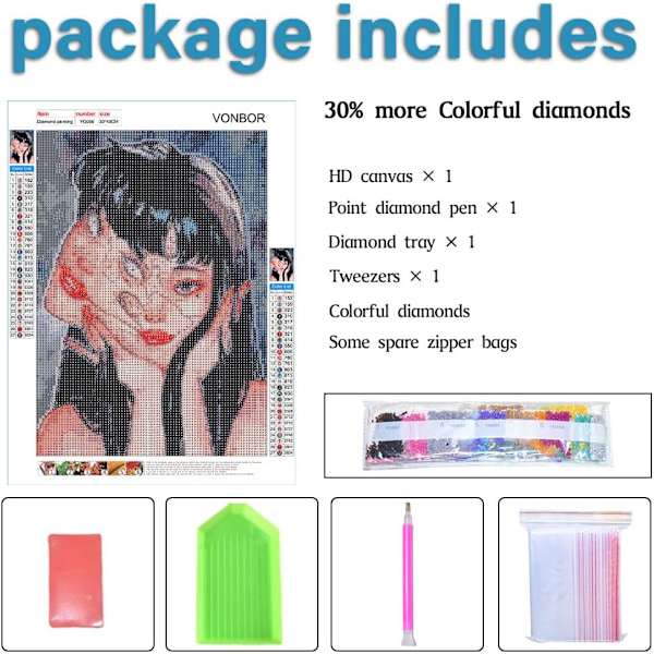 Timanttimaalaussetti aikuisille aloittelijoille Anime, Horror Girl Timanttitaidetarvikkeet Täysi pyöreä pora, DIY Maalaa Gem Art Craft Set Kuva Lahja