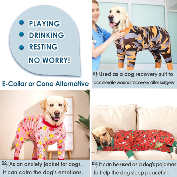 Hundåterställningsdräkt efter operationen Hundsärla, Hundåterställningströja för buksår, Printed Hundpyjamas Bodysuit Hundkon Alternativ -3XL