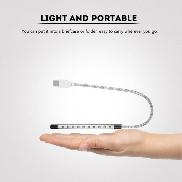 Let USB LED 5V 1W 10 LED Lang Gåsehals Touch Dimmer Lampe Bærbar Computer Tastatur Nattelys - Sort