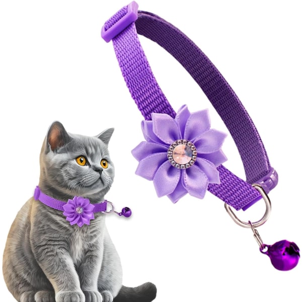 2 stykker blomsterkjede for kattunger | Blomstert sløyfe hundekostyme tilbehør, kattehalsbånd Blomster sløyfe kjæledyrhalsbånd med klokke, for katter, små